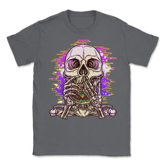 Skeleton Eating A Hamburger Funny Vaporwave design Unisex T-Shirt - Smoke Grey