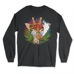 Giraffe Hippie Smoking Marijuana Hilarious Groovy Art design - Long Sleeve T-Shirt - Black