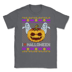 Spooky Jack O-Lantern Ugly Halloween Sweater Unisex T-Shirt - Smoke Grey