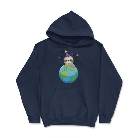 Happy Earth Day Sloth Funny Cute Gift for Earth Day design Hoodie - Navy