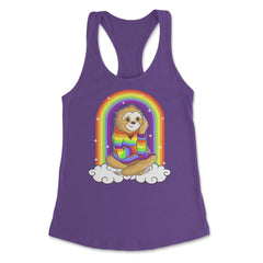 Gay Pride Rainbow Sloth Sitting on Clouds Pride Funny Gift design - Purple