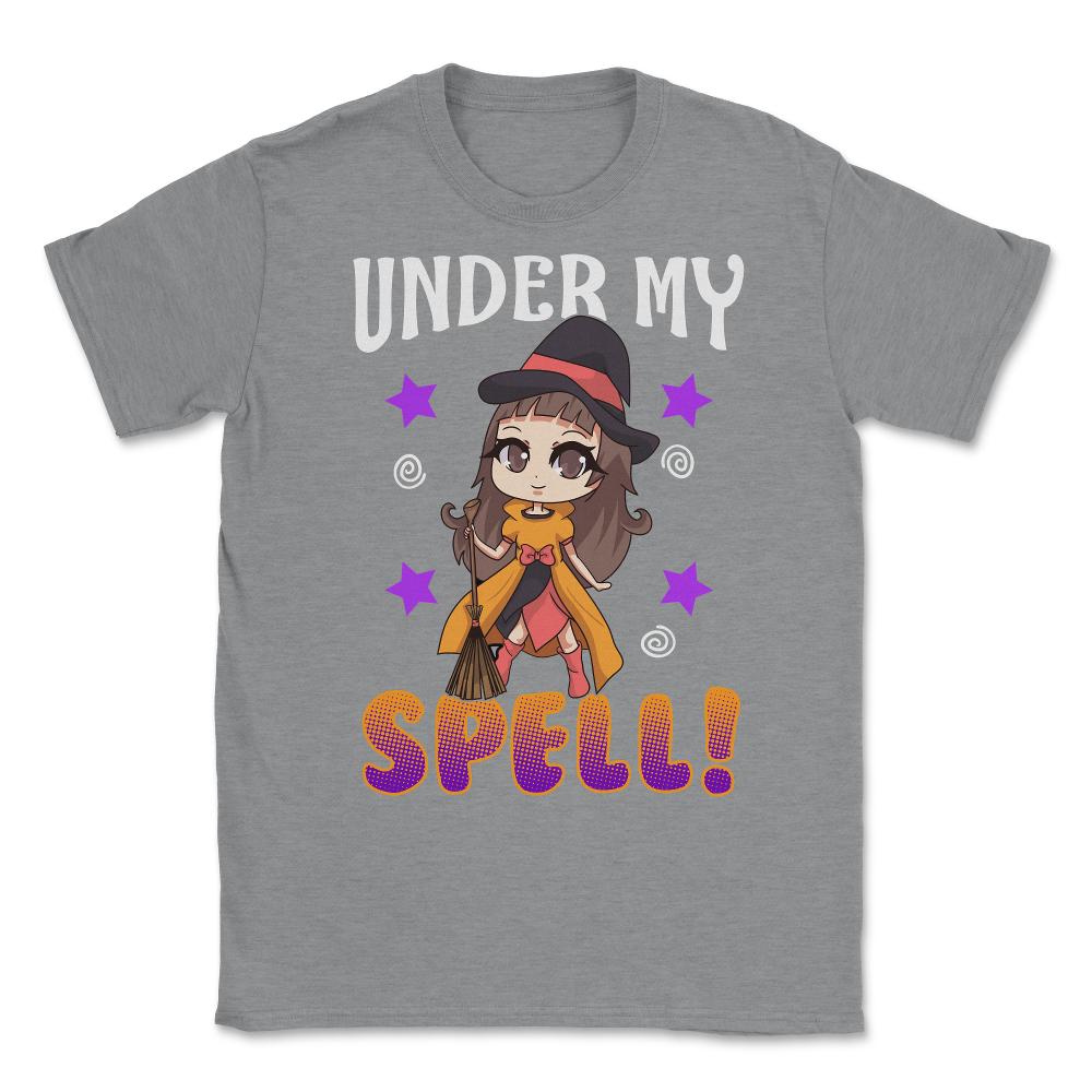 Under my Spell Cute & Funny Halloween Witch Unisex T-Shirt - Grey Heather