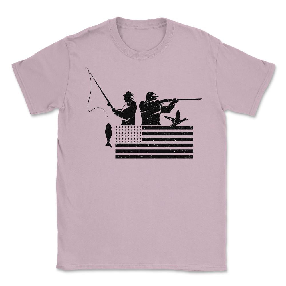 Fishing And Hunting USA Flag Patriotic Fisherman Hunter design Unisex - Light Pink