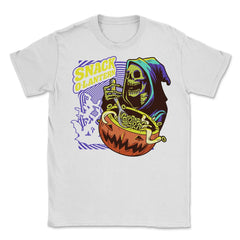 Snack O-Lantern Halloween Death Skeleton Eating Unisex T-Shirt - White