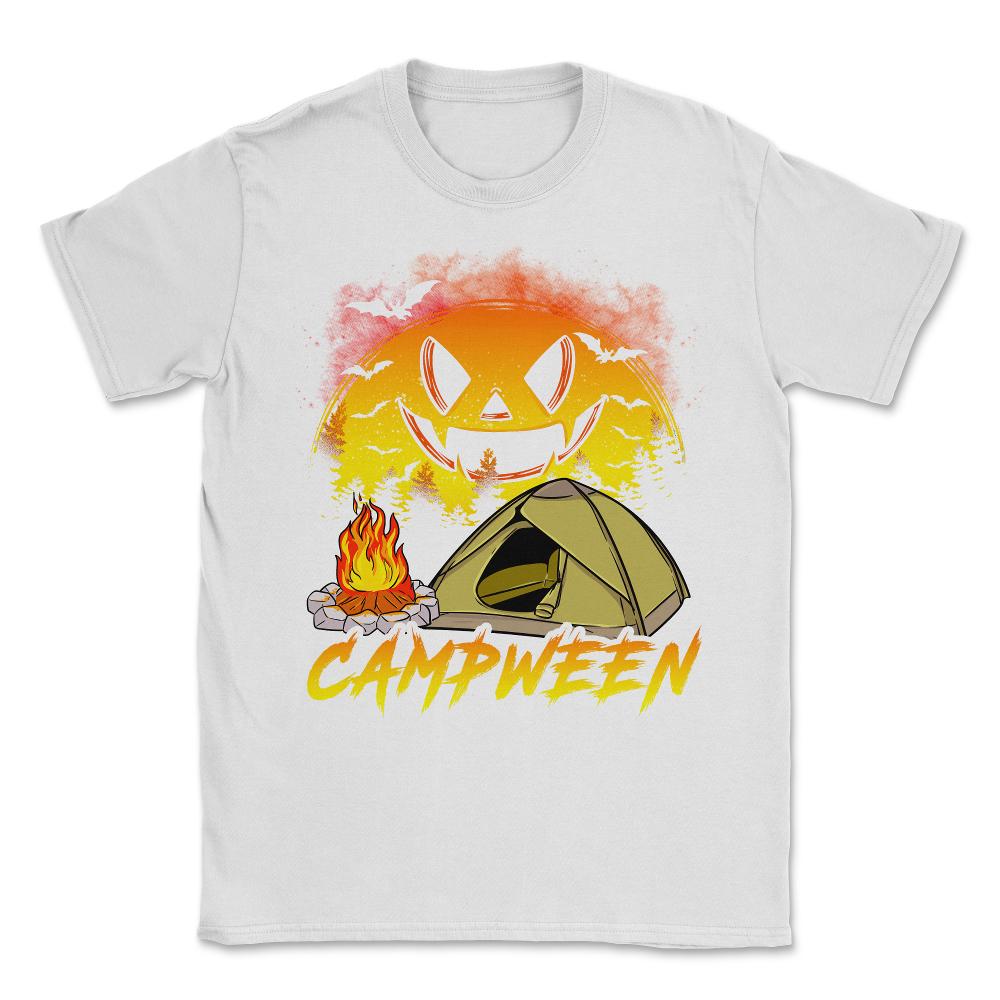 Halloween + Camping = Campween Funny Jack O-Lanter Unisex T-Shirt - White