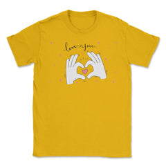 Love you Hand Sign Valentine T-Shirt  Unisex T-Shirt - Gold