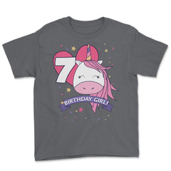 Birthday Girl! Unicorn 7th Birthday graphic design Gifts Youth Tee - Smoke Grey