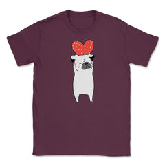 Dog with Heart Happy Valentine Funny Gift print Unisex T-Shirt - Maroon