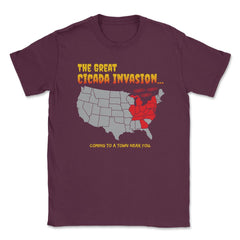 Cicada Invasion Coming to These States in US Map Funny print Unisex - Maroon