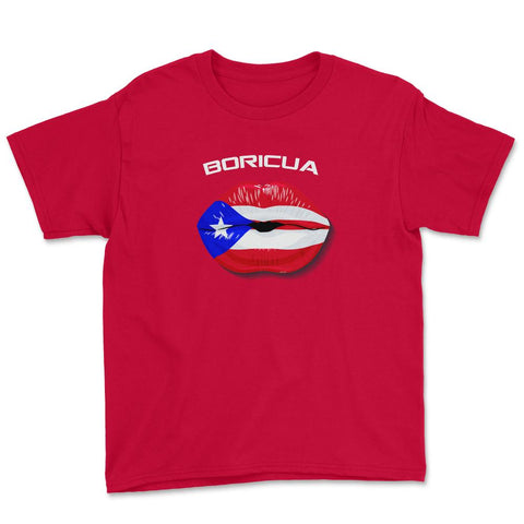 Boricua Kiss Puerto Rico Flag T-Shirt  Youth Tee - Red