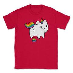 Caticorn Rainbow Flag Gay Pride & Poop Gay design Unisex T-Shirt - Red
