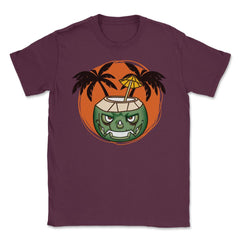 Hawaiian Halloween Coconut Face Jack O Lantern Scary graphic Unisex - Maroon
