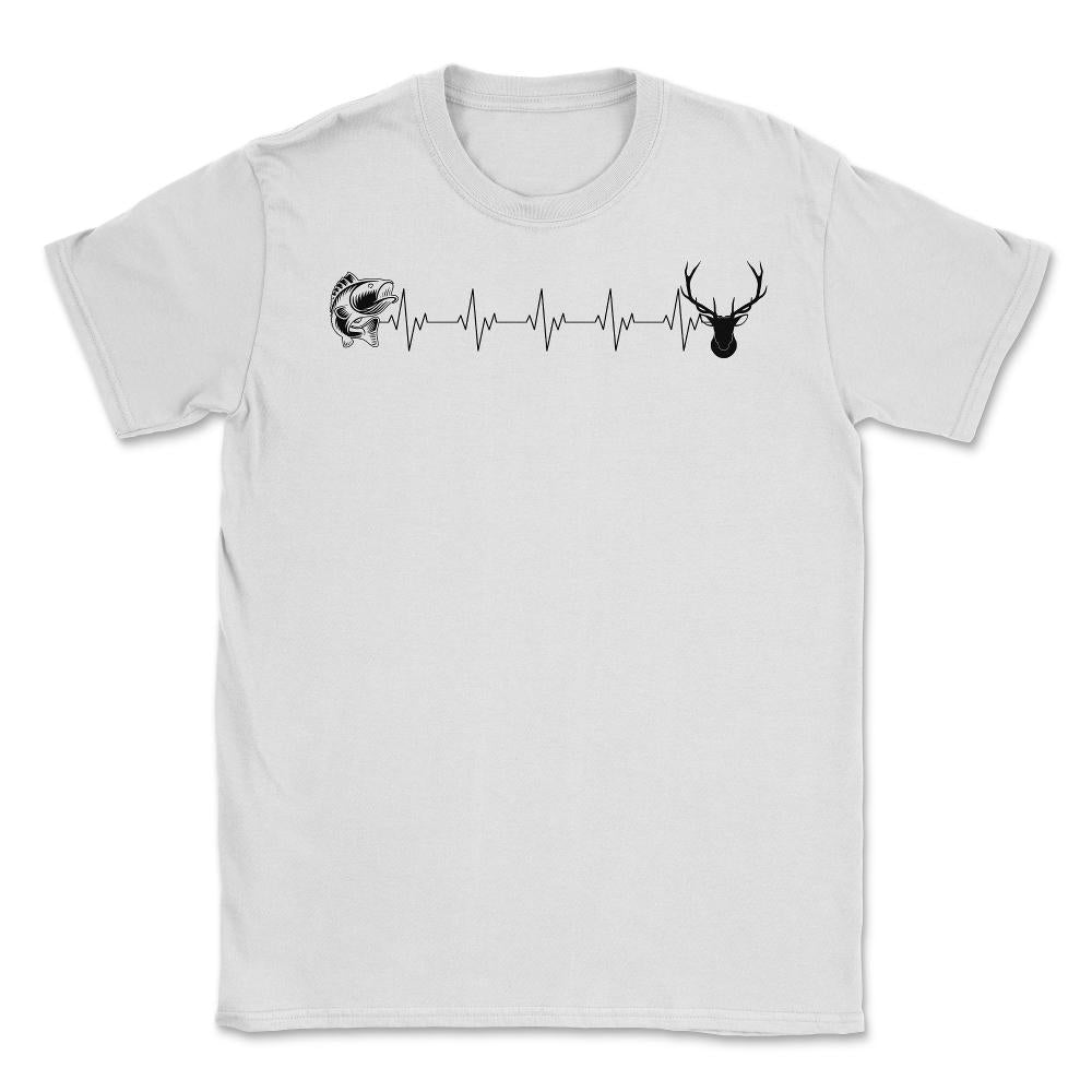 Funny Fish Deer EKG Heartbeat Fishing And Hunting Lover print Unisex - White