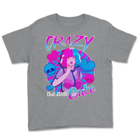 Anime Girl Crazy But Still Cute Pastel Goth Theme Gift print Youth Tee - Grey Heather