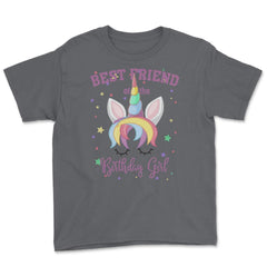 Best Friend of the Birthday Girl! Unicorn Face print Gift Youth Tee - Smoke Grey
