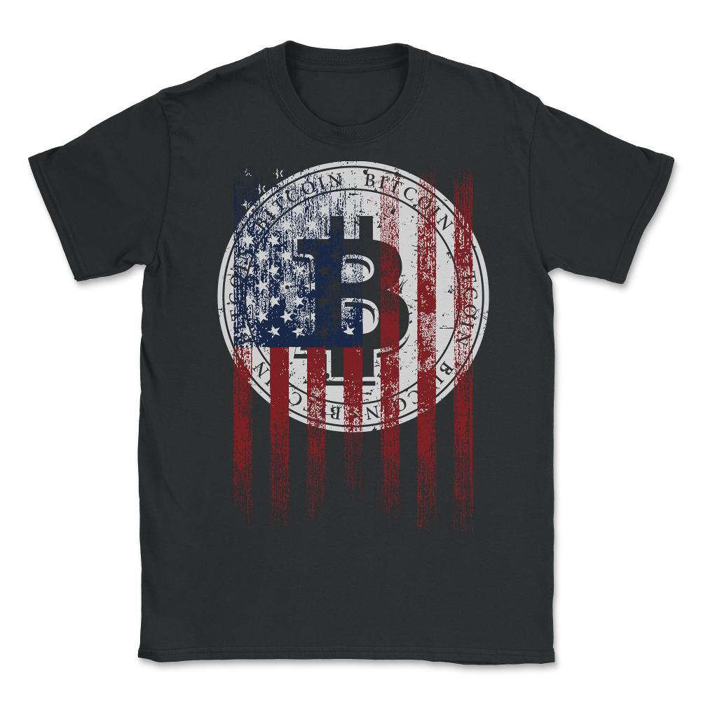 Patriotic Bitcoin USA Flag Grunge Retro Vintage Crypto Fans print - Unisex T-Shirt - Black