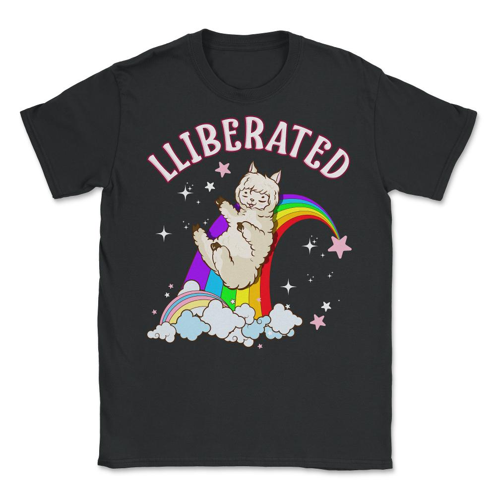 Rainbow Llama Gay Pride Funny Gift print Unisex T-Shirt - Black