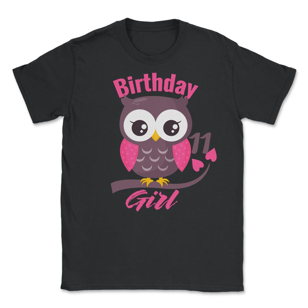 Owl on a tree branch CharacterFunny 11th Birthday girl design Unisex - Black
