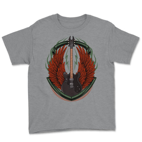 Winged Guitar Rock & Roll Electric Guitar & Red Wings product Youth - Grey Heather