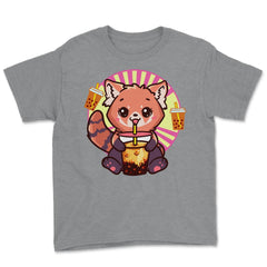 Boba Tea Bubble Tea Cute Kawaii Red Panda Gift graphic Youth Tee - Grey Heather