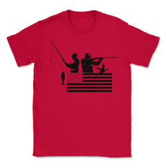 Fishing And Hunting USA Flag Patriotic Fisherman Hunter design Unisex - Red