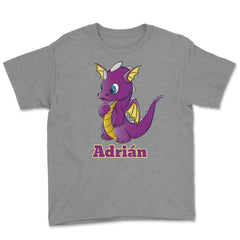 Adrian Name Dragon Personalized Birthday Gift print Youth Tee - Grey Heather