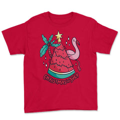 Christmas in July Funny Summer Xmas Tree Watermelon design Youth Tee - Red