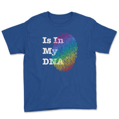 Is In My DNA Rainbow Flag Gay Pride Fingerprint Design graphic Youth - Royal Blue