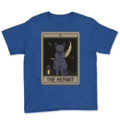 The Hermit Cat Arcana Tarot Card Mystical Wiccan graphic Youth Tee - Royal Blue