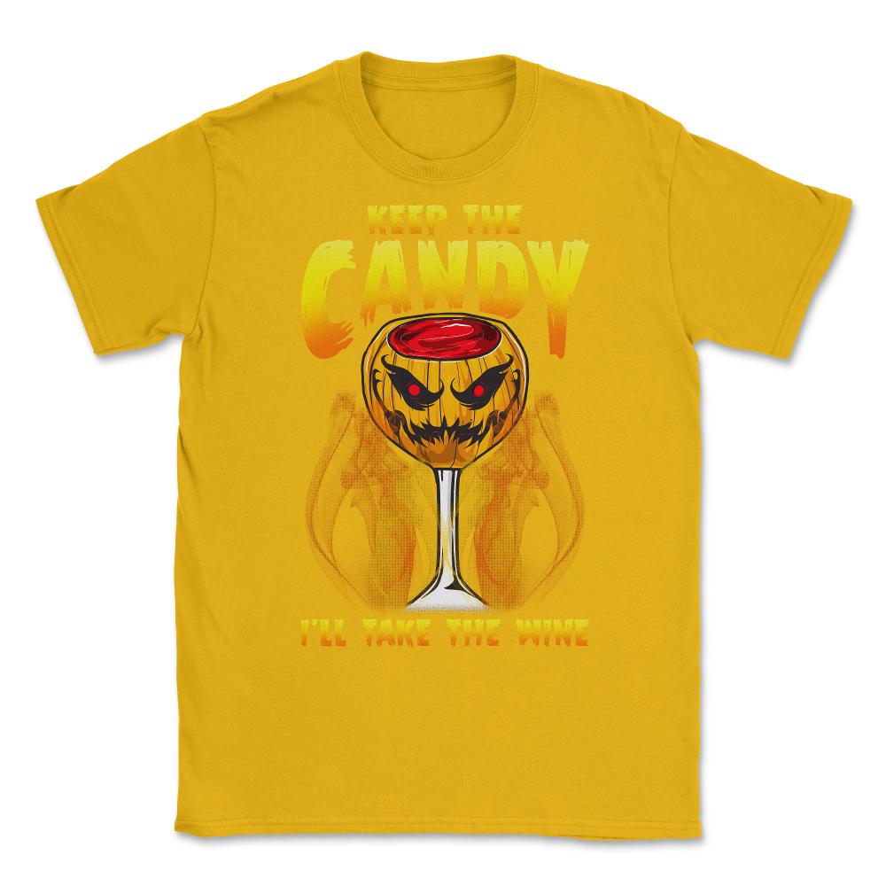 Halloween Wine Glass Spooky Jack o Lantern Unisex T-Shirt - Gold