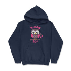 Owl on a tree branch Character Funny 4th Birthday girl print Hoodie - Navy
