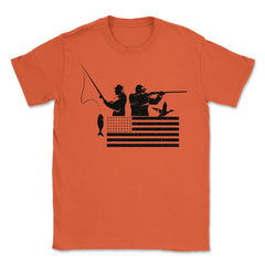 Fishing And Hunting USA Flag Patriotic Fisherman Hunter design Unisex - Orange