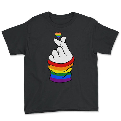 Gay Pride Flag K-Pop Love Hand Gift design Youth Tee - Black