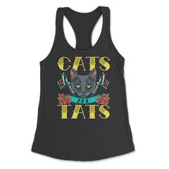 Cats and Tats Vintage Old Style Tattoo design print Women's Racerback - Black