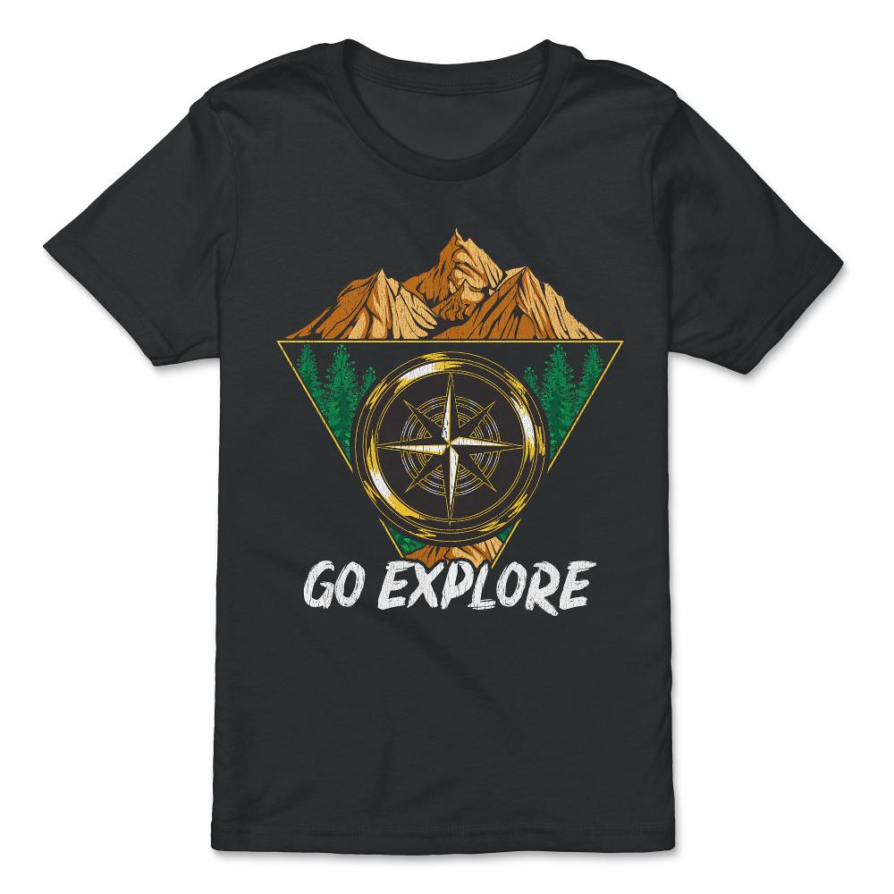 Go Explore Nature Mountains Forest & Compass Outdoor Camping design - Premium Youth Tee - Black