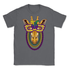 Mardi Gras Giraffe with beads & mask Funny Gift print Unisex T-Shirt - Smoke Grey