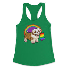Funny Shih Tzu Dog Rainbow Pride design Women's Racerback Tank - Kelly Green
