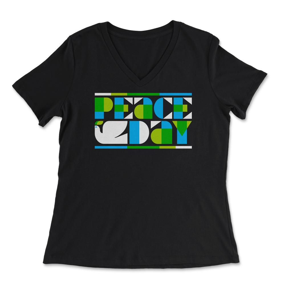Peace Day Retro Design with Dove design - Women's V-Neck Tee - Black