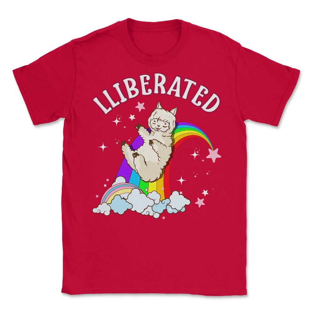 Rainbow Llama Gay Pride Funny Gift print Unisex T-Shirt - Red