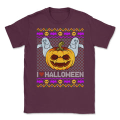 Spooky Jack O-Lantern Ugly Halloween Sweater Unisex T-Shirt - Maroon