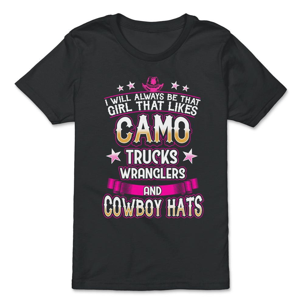I will always be that Girl that likes Camo Trucks print - Premium Youth Tee - Black