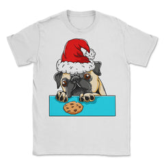 Pug Dog with Santa Claus Hat Funny Christmas Gift Unisex T-Shirt - White
