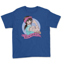 Yes, we can do it! Anime Girl Feminist Youth Tee - Royal Blue