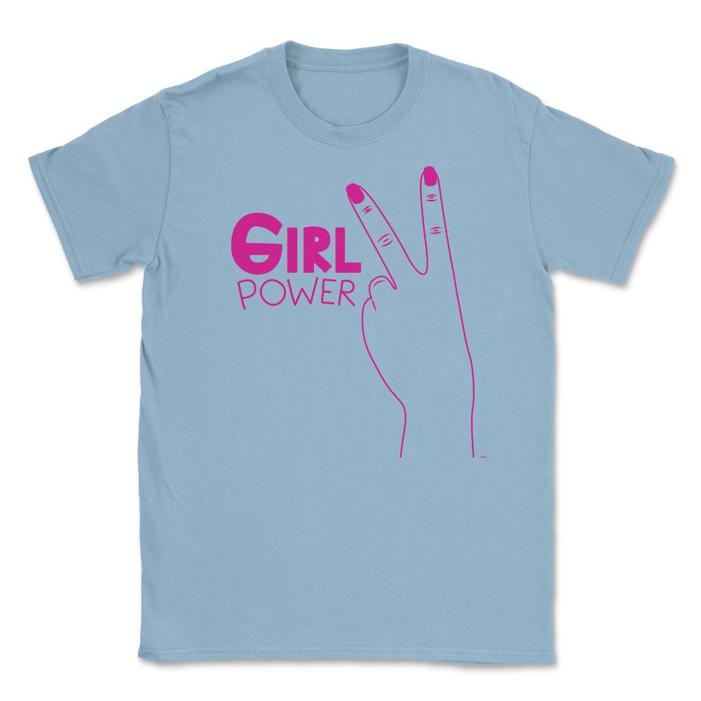 Girl Power Peace Sign T-Shirt Feminism Shirt Top Tee Gift Unisex - Light Blue