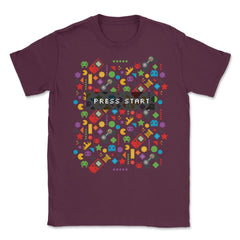 Press Start Video Gamer Funny Humor T-Shirt Tee Shirt Gift Unisex - Maroon
