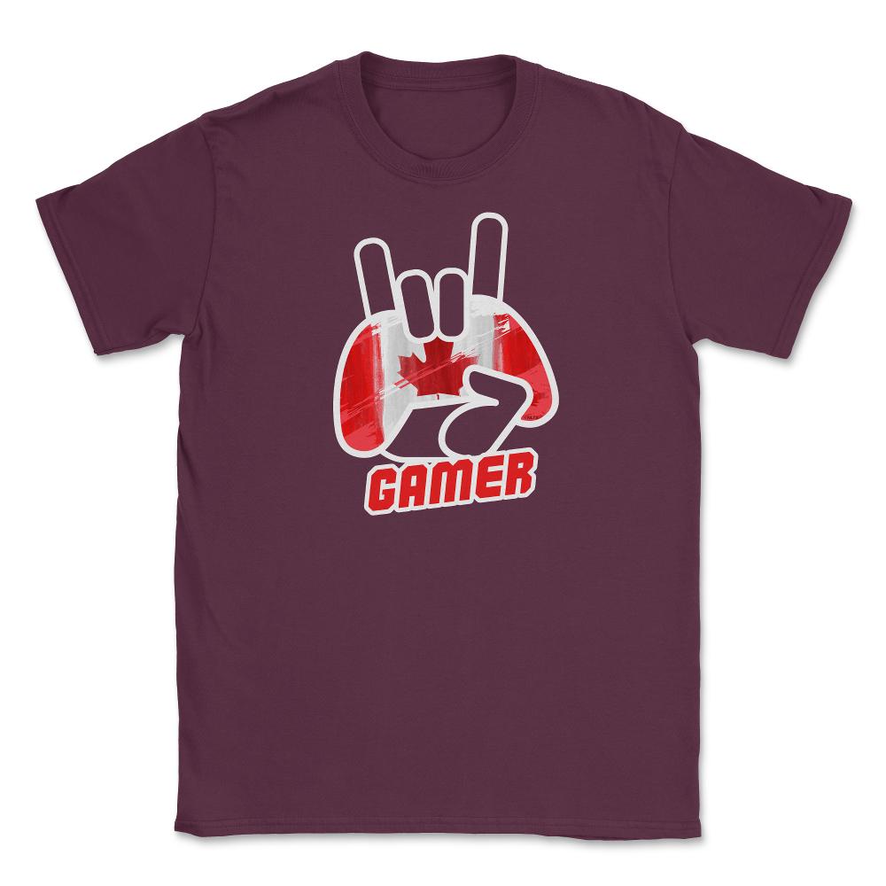 Canadian Flag Gamer Fun Humor T-Shirt Tee Shirt Gift Unisex T-Shirt - Maroon