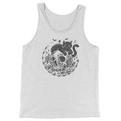 Mysterious Black Cat On A Skull Witchy Aesthetic Grunge print - Tank Top - White