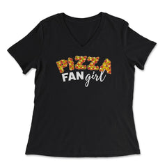 Pizza Fangirl Funny Pizza Lettering Humor Gift design - Women's V-Neck Tee - Black