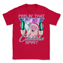 Retro Vaporwave Santa XMAS Spirit Funny Drinking Humor Unisex T-Shirt - Red
