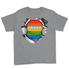 Rainbow Pride Flag Hero Gay design Youth Tee - Grey Heather